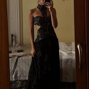 12th Tribe Princesa Black Lace Drop Waist Maxi Dress